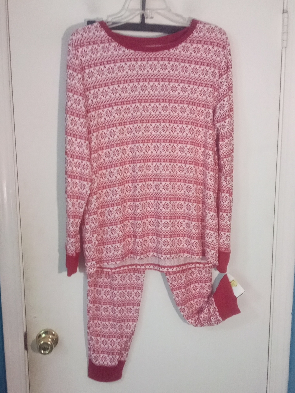 * Jammies For Your Families Women's Large Pajama Set NWT $0:Red White Snowflake